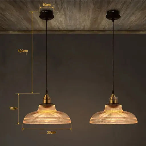 Wisząca lampa z bursztynowym prążkowanym szkłem | Ventumra