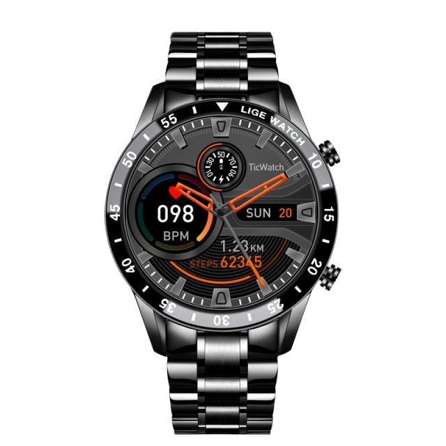 Smartwatch Bluetooth de luxo Aurelian — Bracelete em aço inoxidável, ecrã tátil completo, monitorização da saúde