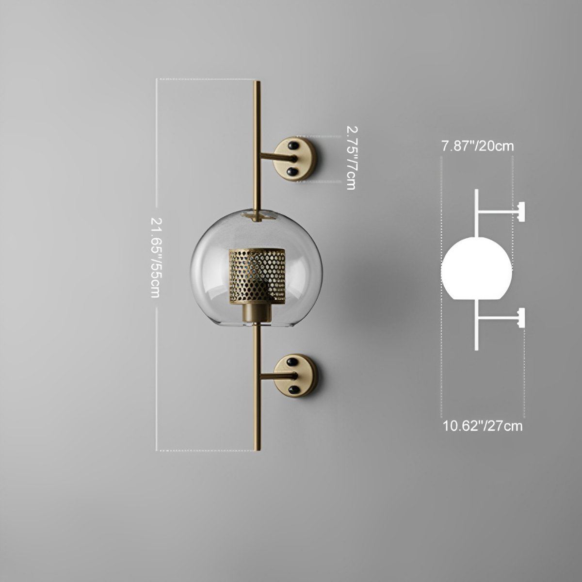 Væglampe med glasrør og metalstang | Ventumra