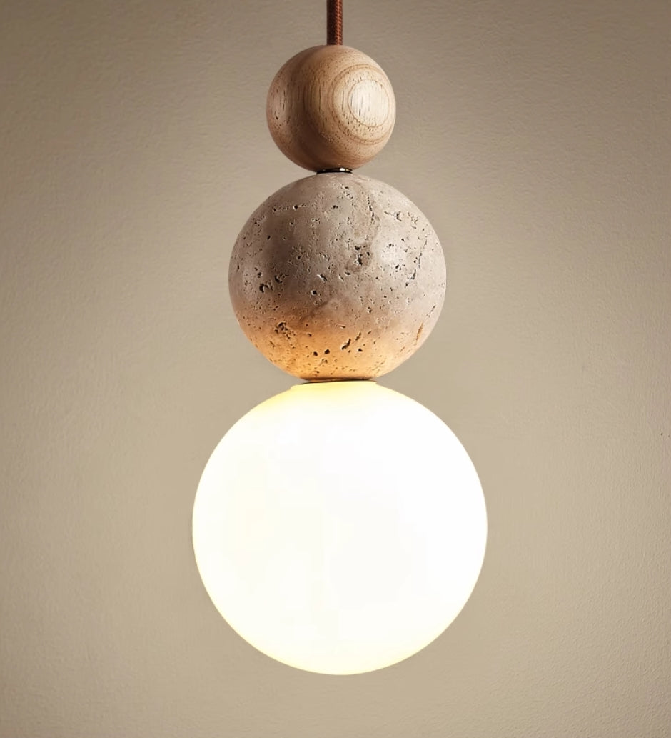 TerraNova Travertine Lava Stone Pendant Light With Soft Glow