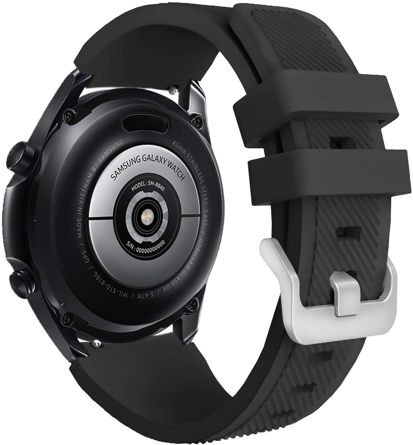 سوار سيليكون أسود لساعة Samsung Galaxy Watch 3 مقاس 45 مم للاستخدام اليومي | فينتومرا