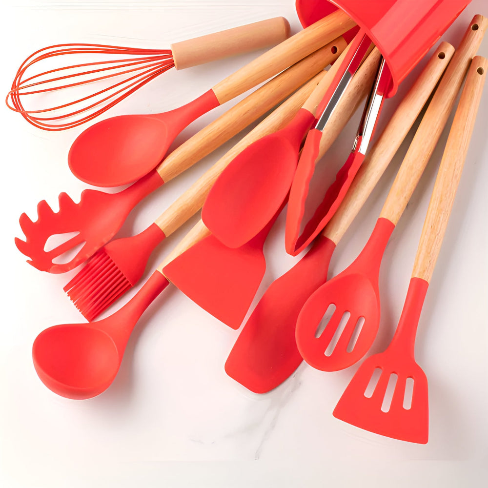 12 Piece Kitchen Utensil Set with Bamboo Handles | ventumra
