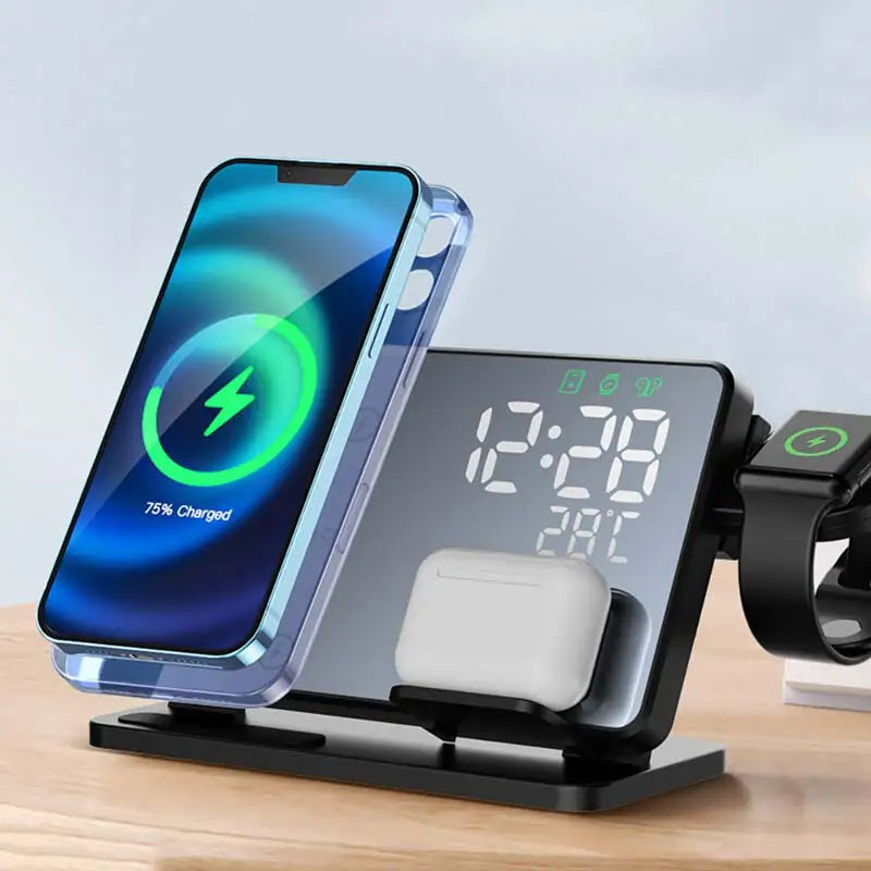 3-in-1 Quick Charge Station Premium Wireless Fast Charging Docking Station with Alarm Clock for Apple iPhone, Watch & AirPods | ventumra