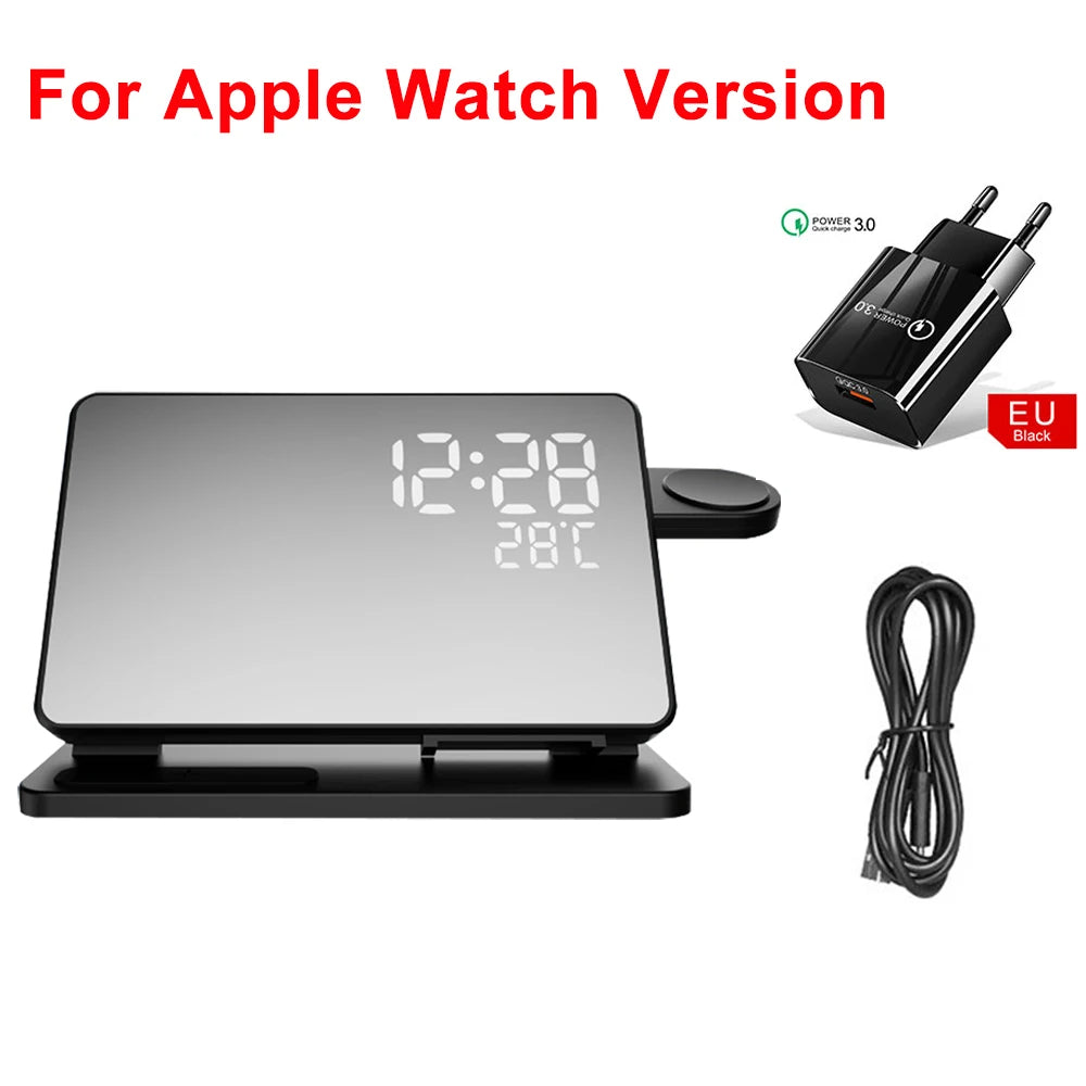 3-in-1 Quick Charge Station Premium Wireless Fast Charging Docking Station with Alarm Clock for Apple iPhone, Watch & AirPods | ventumra