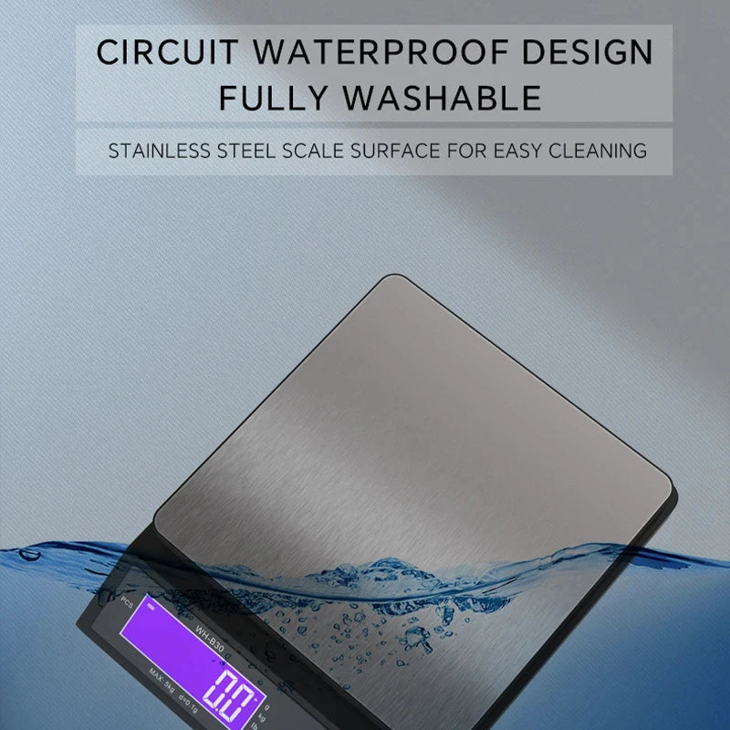 5 kg/0.1 g and 10 kg/1 g digital electronic kitchen scale, LCD screen, fully waterproof stainless steel tool for baking | ventumra