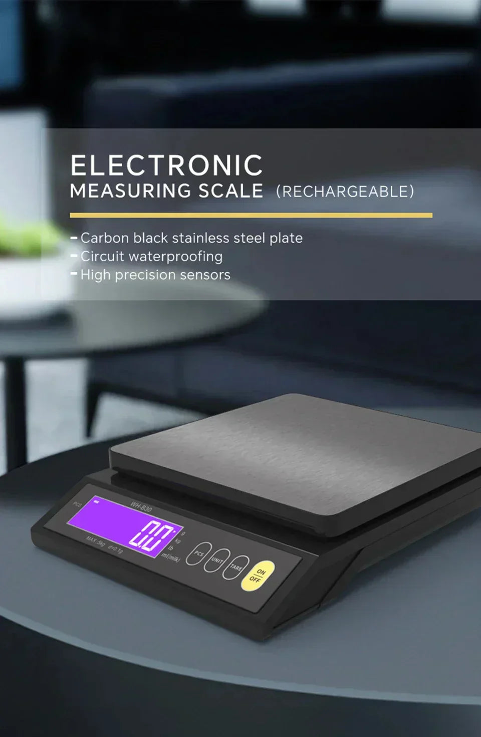 5 kg/0.1 g and 10 kg/1 g digital electronic kitchen scale, LCD screen, fully waterproof stainless steel tool for baking | ventumra