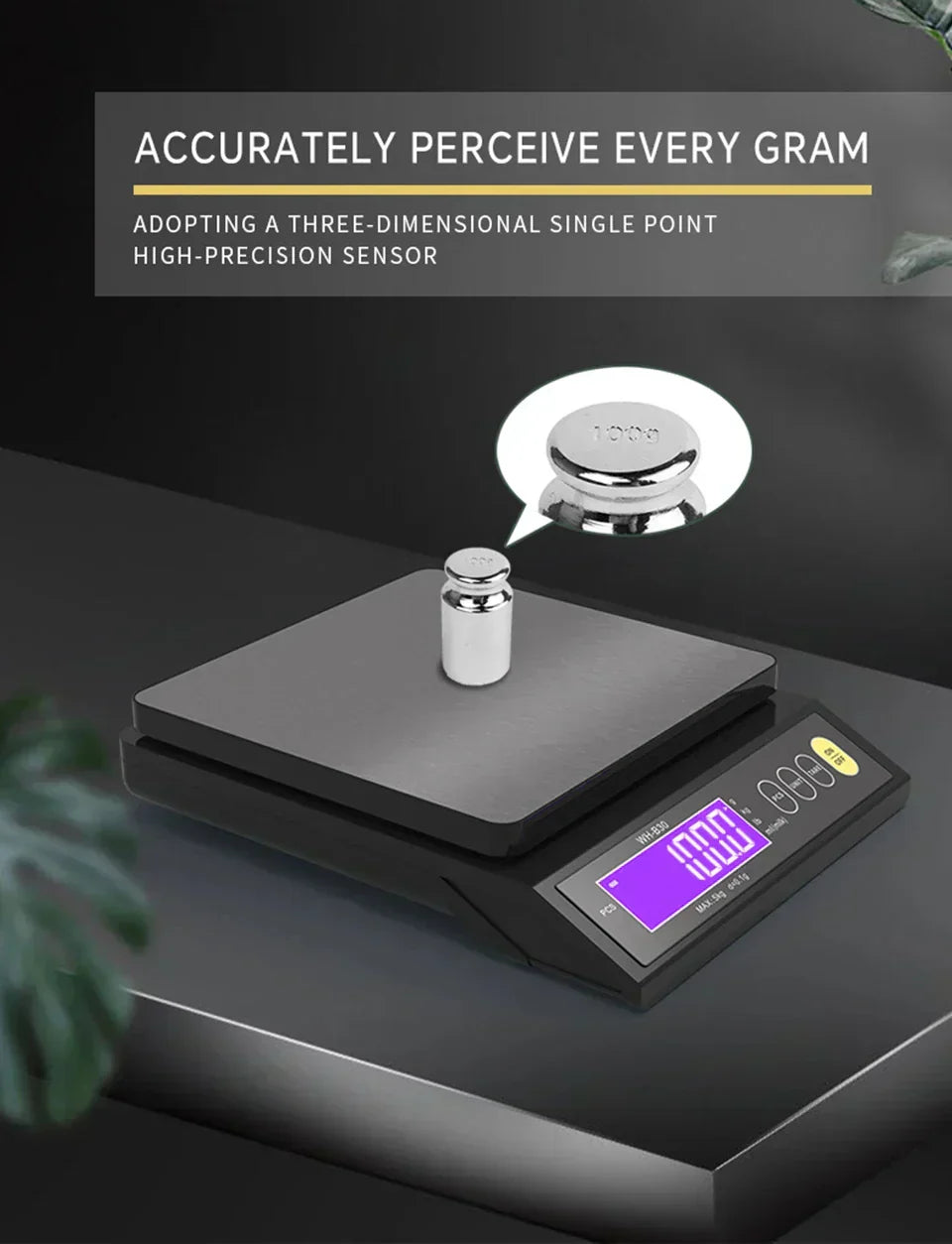 5 kg/0.1 g and 10 kg/1 g digital electronic kitchen scale, LCD screen, fully waterproof stainless steel tool for baking | ventumra