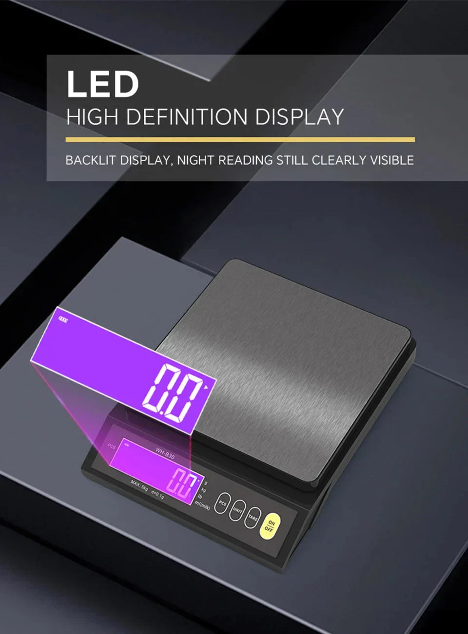 5 kg/0.1 g and 10 kg/1 g digital electronic kitchen scale, LCD screen, fully waterproof stainless steel tool for baking | ventumra