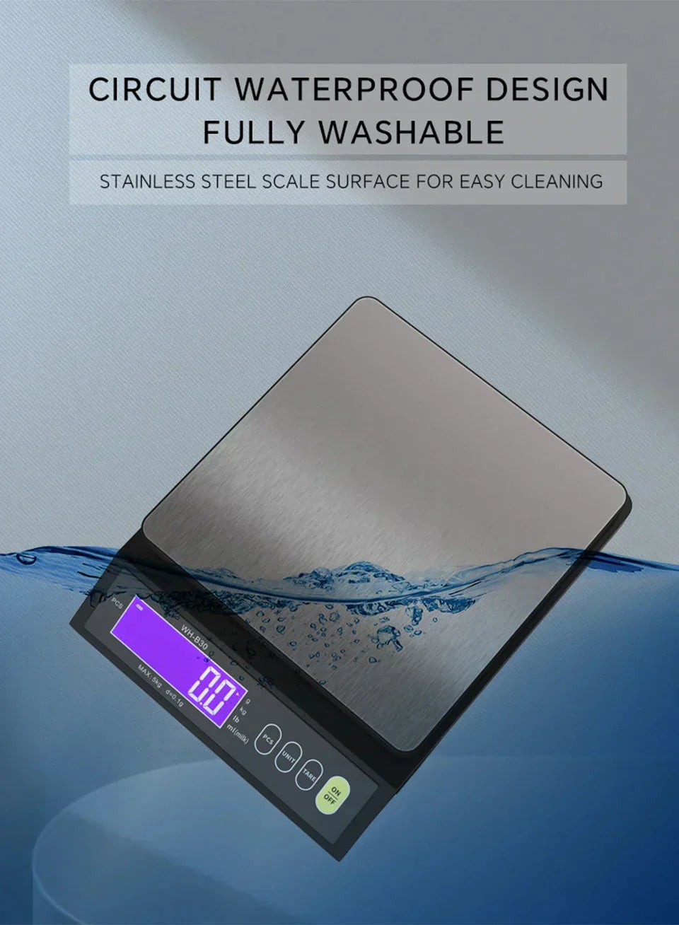 5 kg/0.1 g and 10 kg/1 g digital electronic kitchen scale, LCD screen, fully waterproof stainless steel tool for baking | ventumra