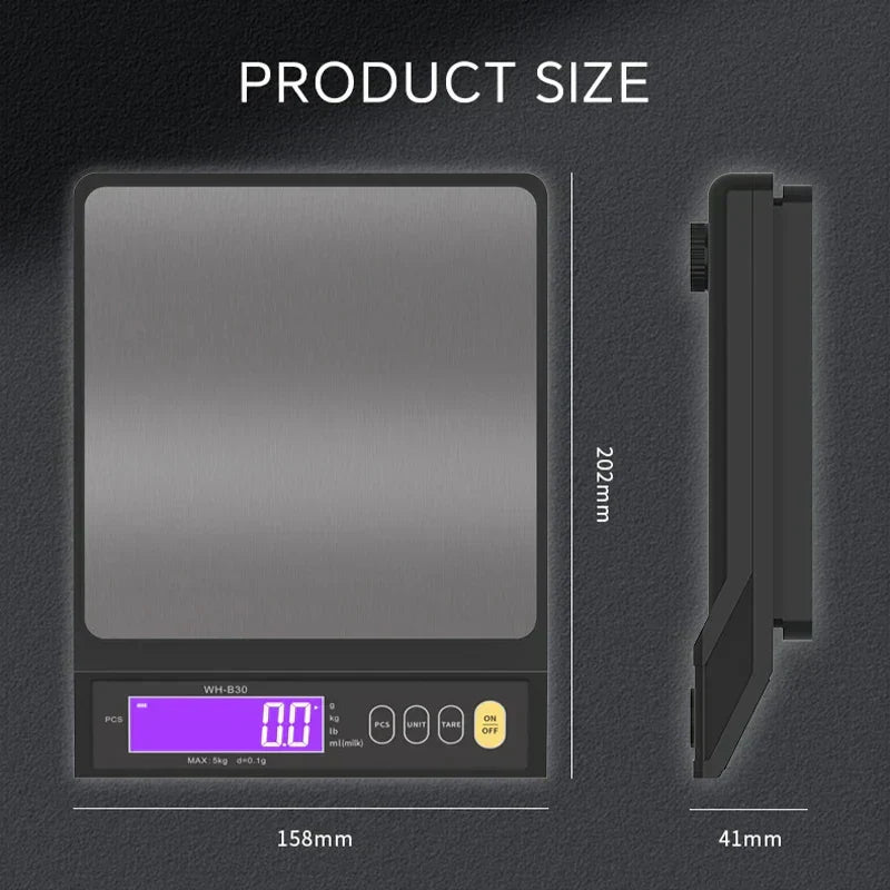 5 kg/0.1 g and 10 kg/1 g digital electronic kitchen scale, LCD screen, fully waterproof stainless steel tool for baking | ventumra