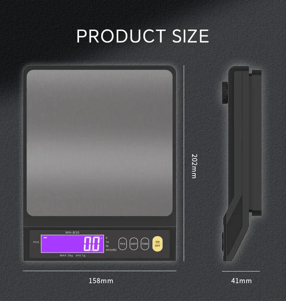5 kg/0.1 g and 10 kg/1 g digital electronic kitchen scale, LCD screen, fully waterproof stainless steel tool for baking | ventumra