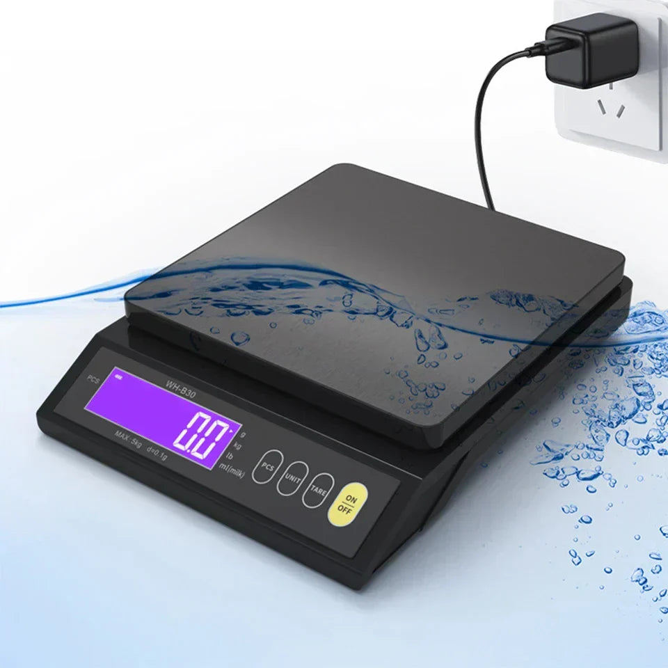 5 kg/0.1 g and 10 kg/1 g digital electronic kitchen scale, LCD screen, fully waterproof stainless steel tool for baking | ventumra