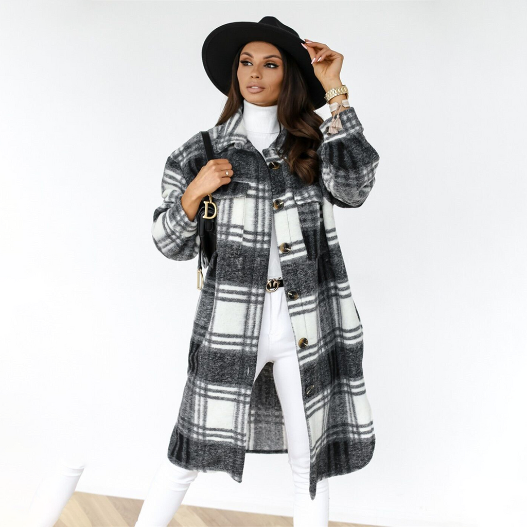 Women's Cozy Plaid Longline Coat | ventumra