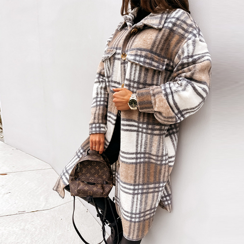 Women's Cozy Plaid Longline Coat | ventumra