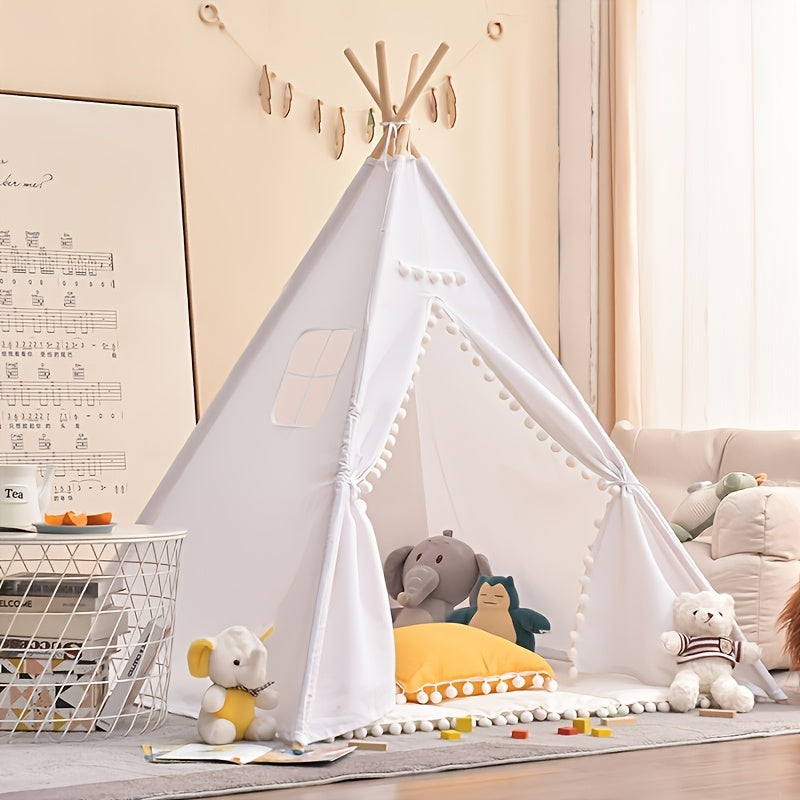 Children's Teepee Tent - Fun Cotton Play Fort with Pom-Pom Trim | ventumra