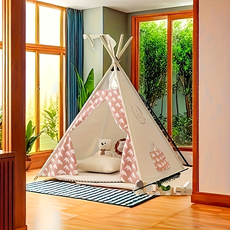 Children's Teepee Tent - Fun Cotton Play Fort with Pom-Pom Trim | ventumra