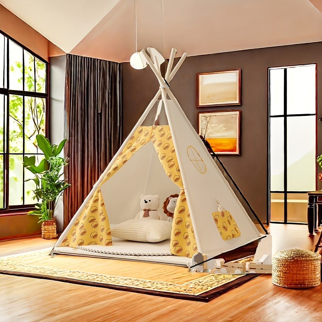 Children's Teepee Tent - Fun Cotton Play Fort with Pom-Pom Trim | ventumra