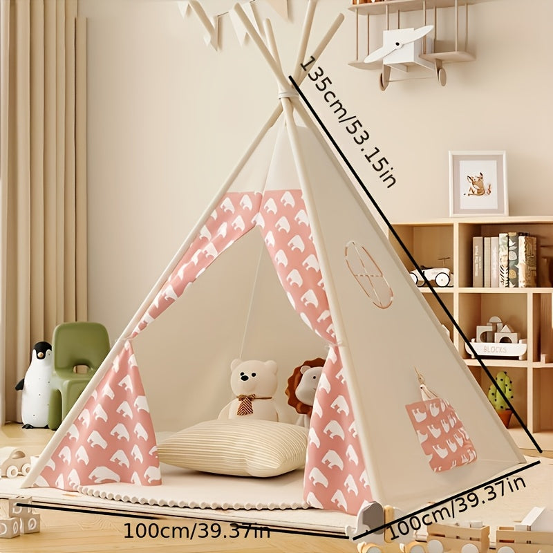 Children's Teepee Tent - Fun Cotton Play Fort with Pom-Pom Trim | ventumra