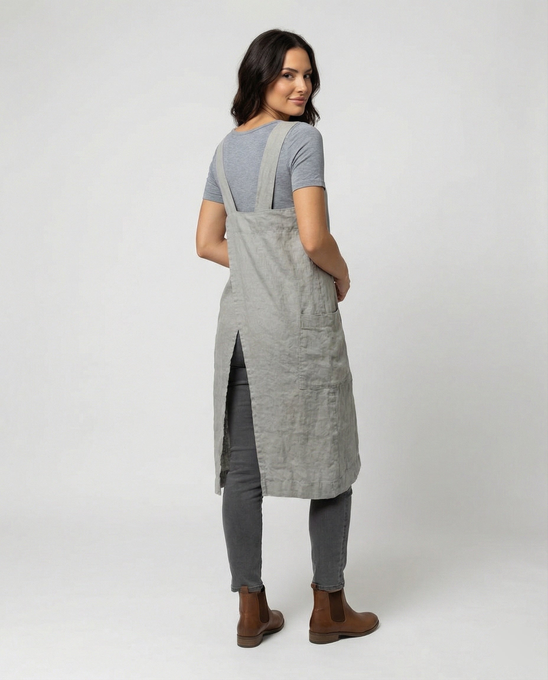 Comfortable Cotton Cross-Back Apron Dress | ventumra