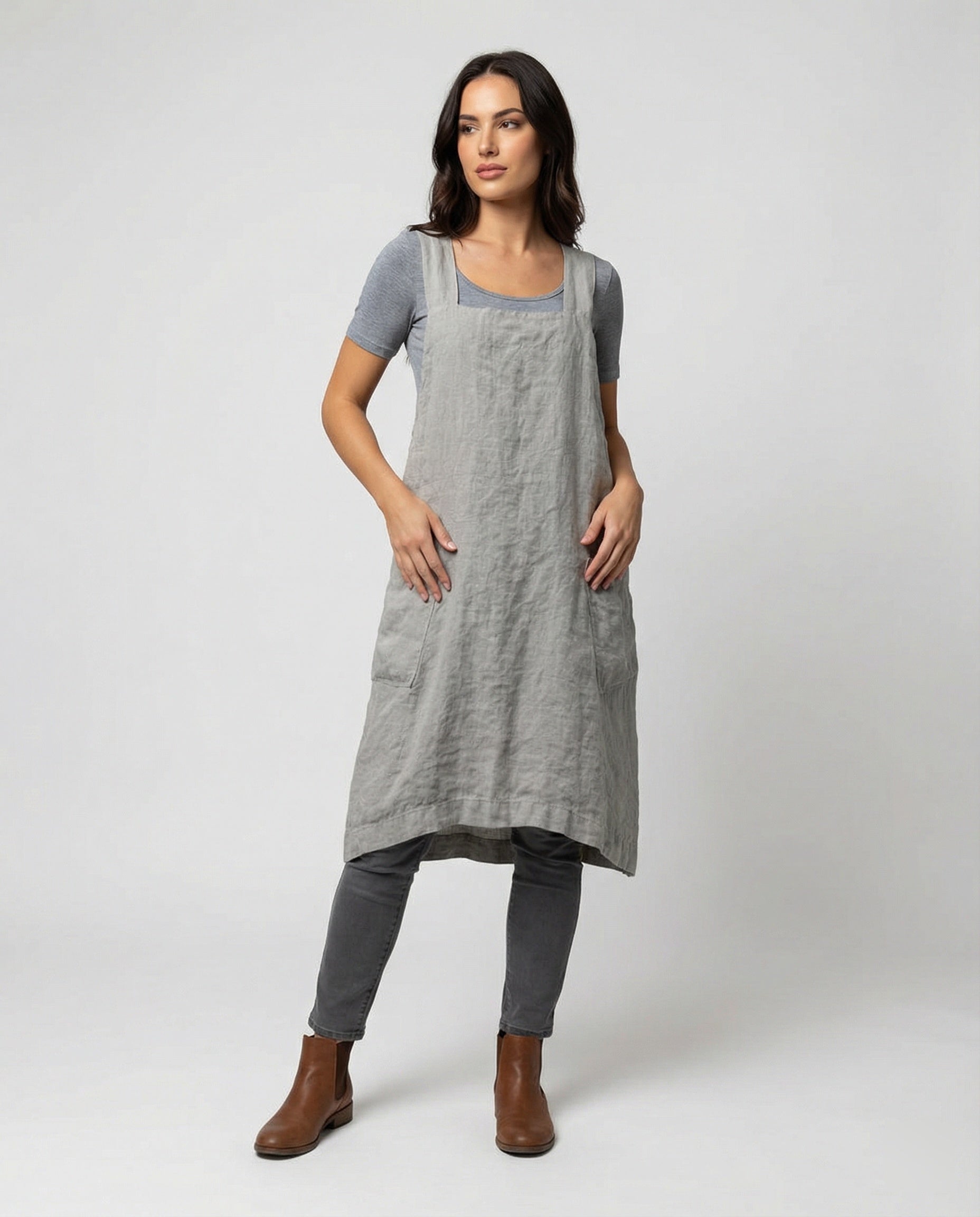 Comfortable Cotton Cross-Back Apron Dress | ventumra