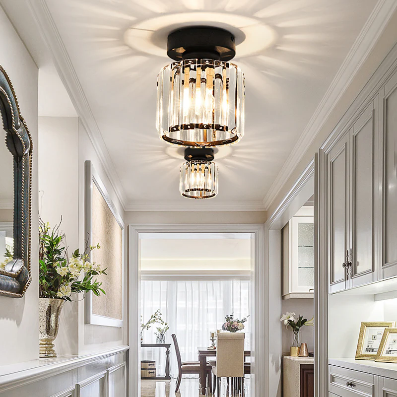 Crystal Glass Ceiling Lamp – Brass Fixture & Compact Design | ventumra