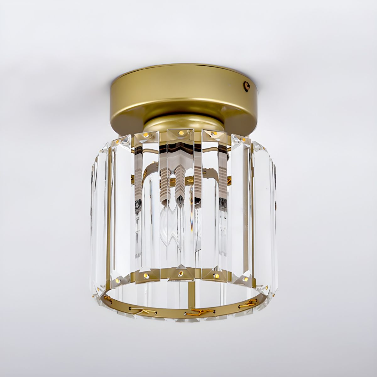 Crystal Glass Ceiling Lamp – Brass Fixture & Compact Design | ventumra