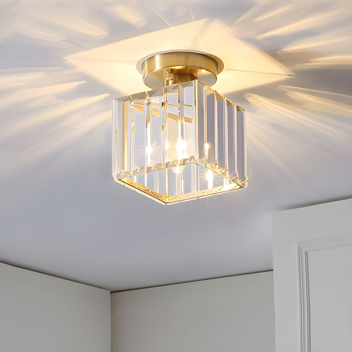 Crystal Glass Ceiling Lamp – Brass Fixture & Compact Design | ventumra
