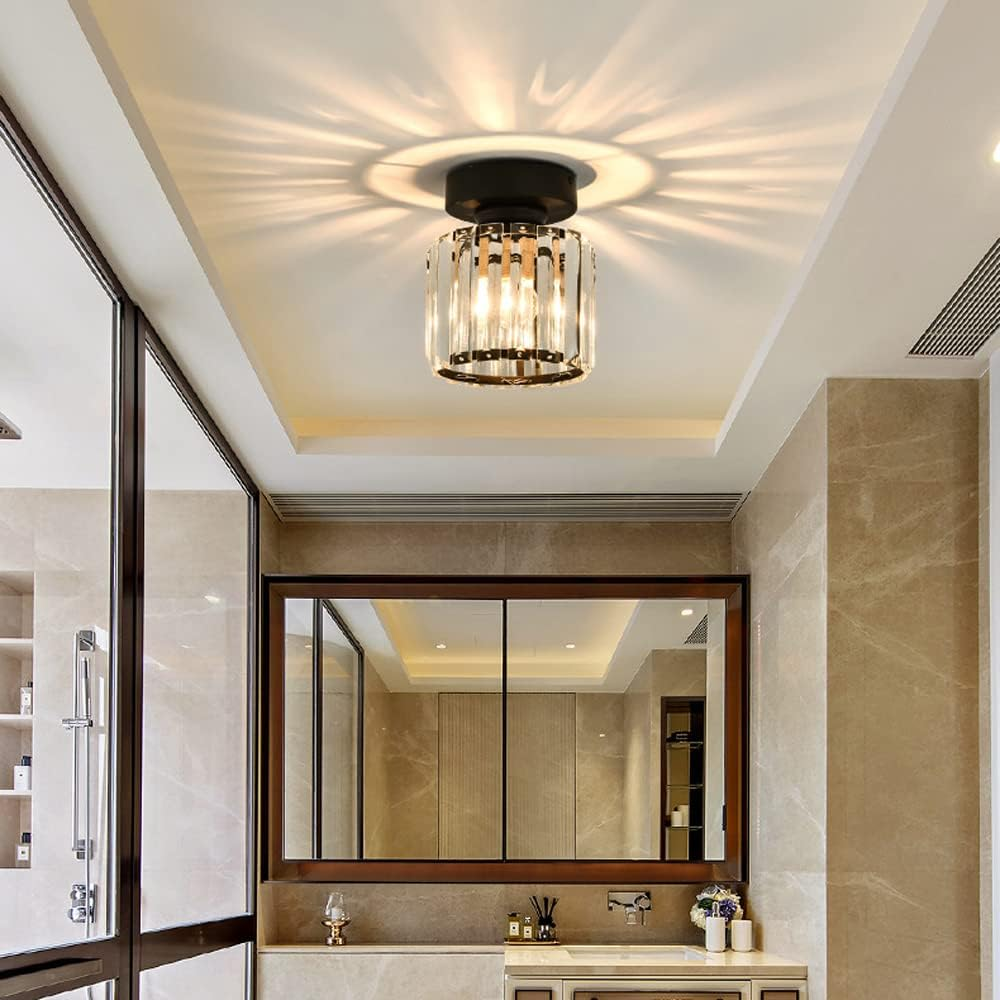 Crystal Glass Ceiling Lamp – Brass Fixture & Compact Design | ventumra