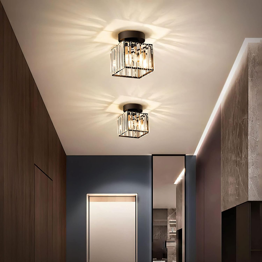 Crystal Glass Ceiling Lamp – Brass Fixture & Compact Design | ventumra