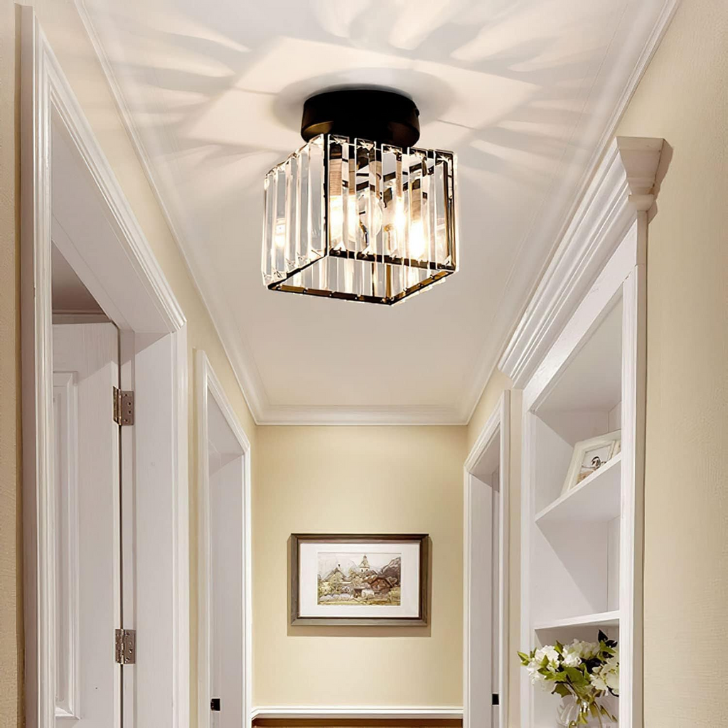 Crystal Glass Ceiling Lamp – Brass Fixture & Compact Design | ventumra