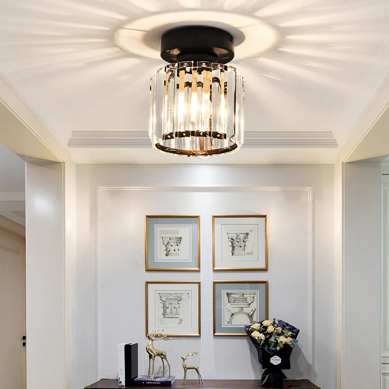 Crystal Glass Ceiling Lamp – Brass Fixture & Compact Design | ventumra