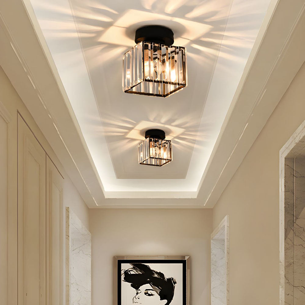 Crystal Glass Ceiling Lamp – Brass Fixture & Compact Design | ventumra