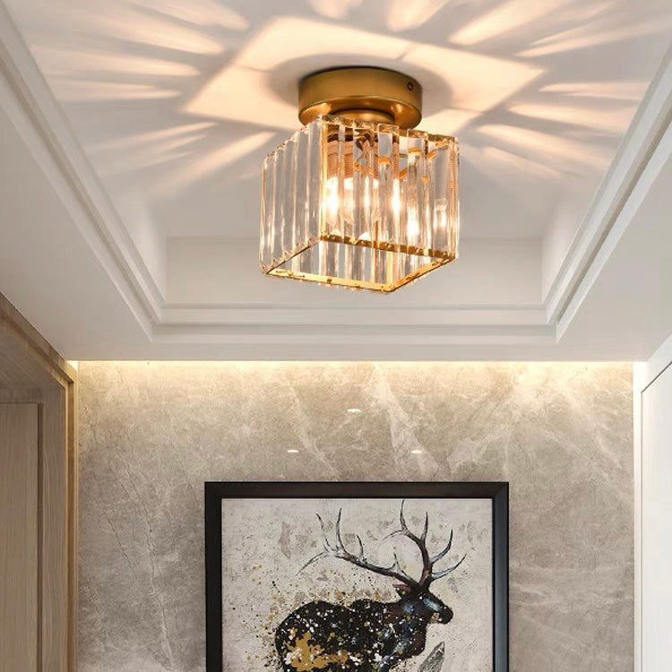 Crystal Glass Ceiling Lamp – Brass Fixture & Compact Design | ventumra