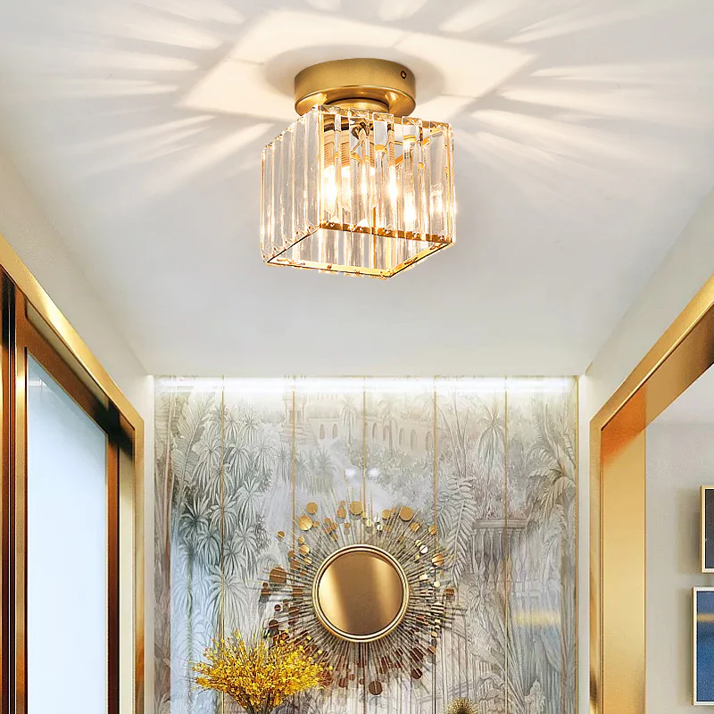 Crystal Glass Ceiling Lamp – Brass Fixture & Compact Design | ventumra