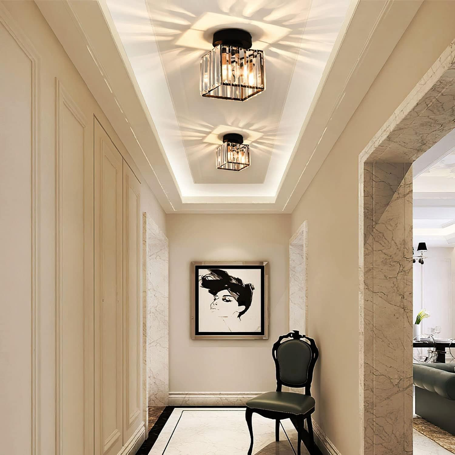 Crystal Glass Ceiling Lamp – Brass Fixture & Compact Design | ventumra