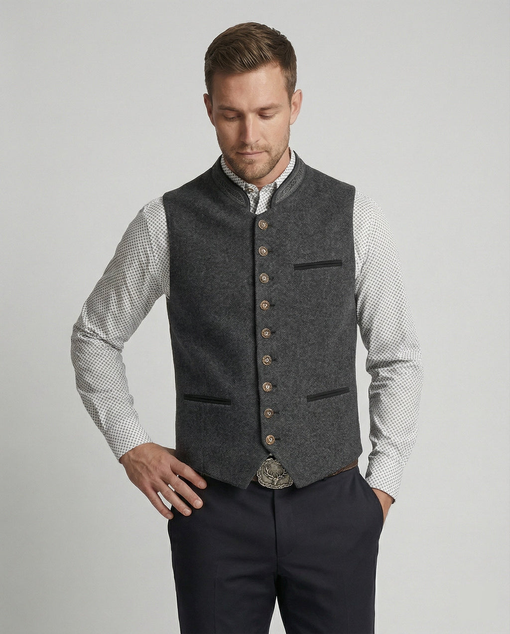 Men's Classic Grey Herringbone Vest | ventumra