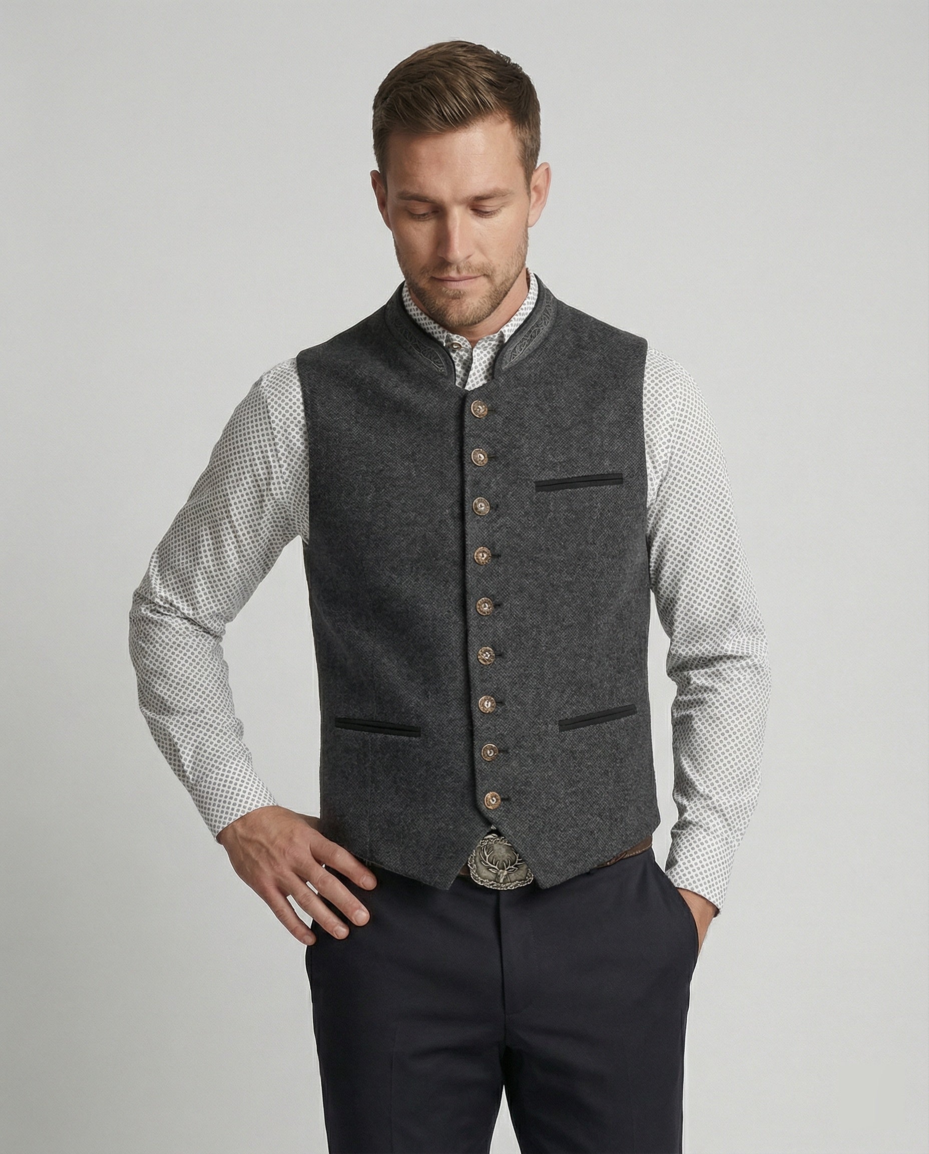 Men's Classic Grey Herringbone Vest | ventumra