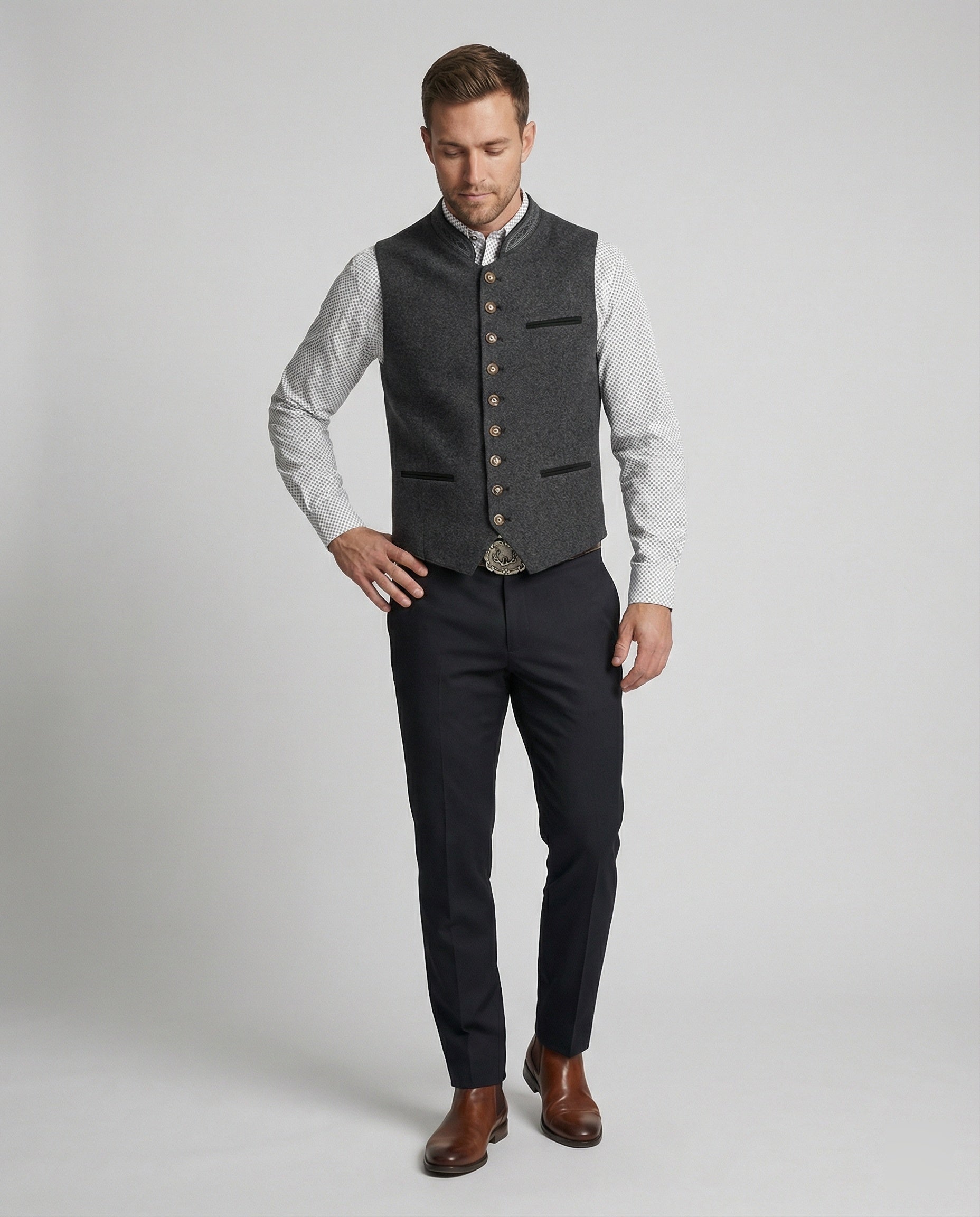 Men's Classic Grey Herringbone Vest | ventumra