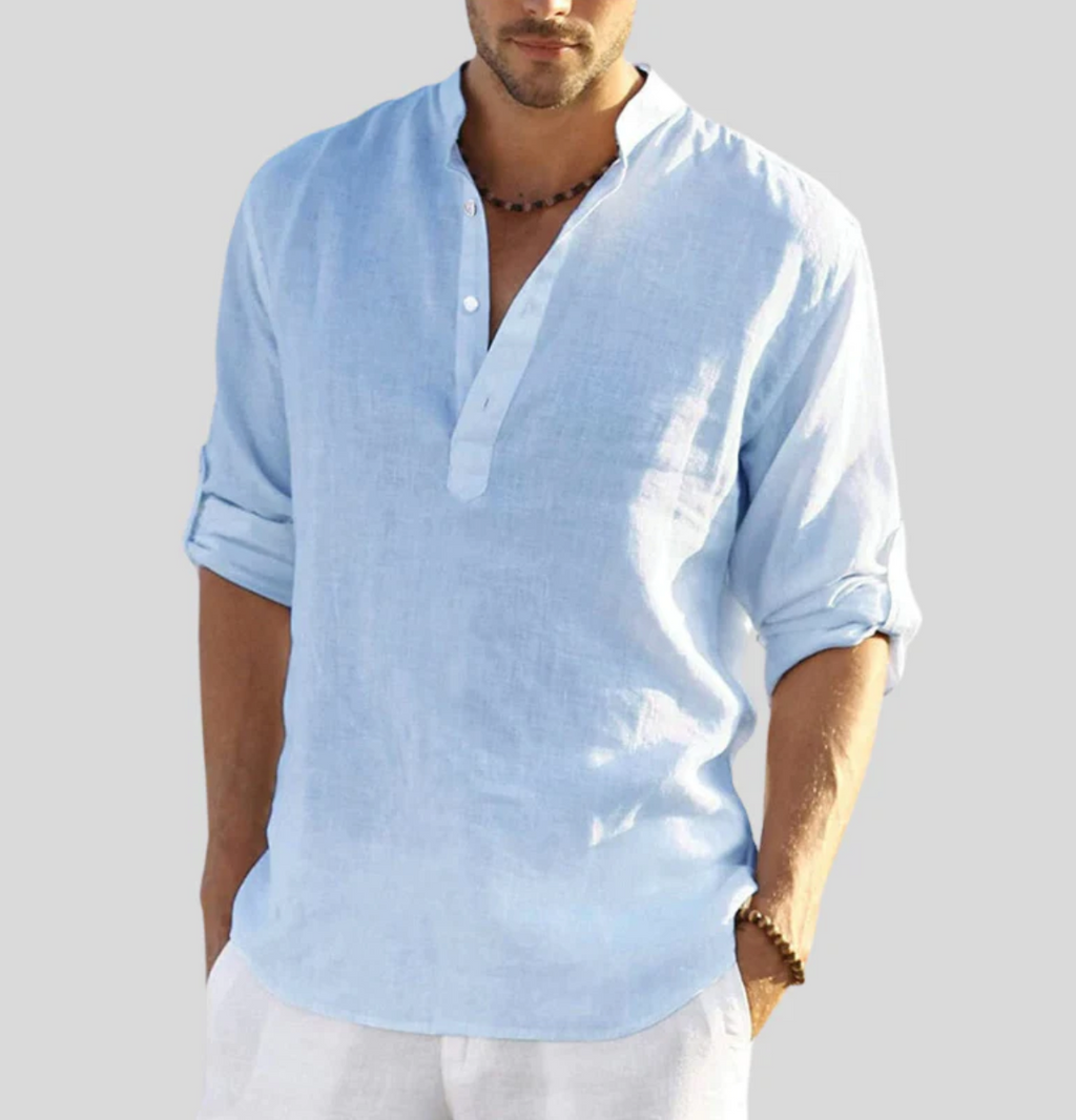 Men's Casual Band Collar Long-Sleeve Shirt | ventumra