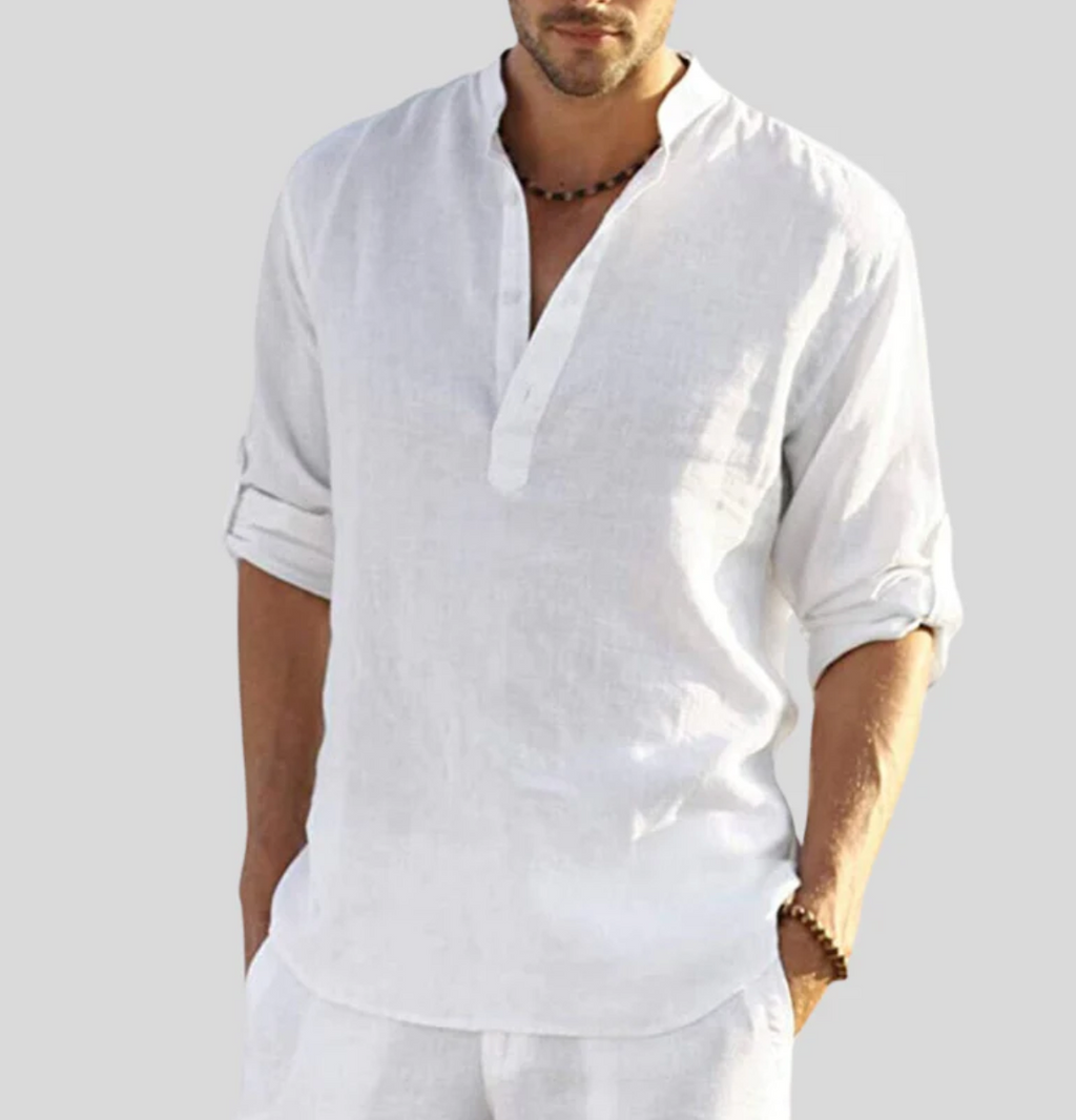 Men's Casual Band Collar Long-Sleeve Shirt | ventumra