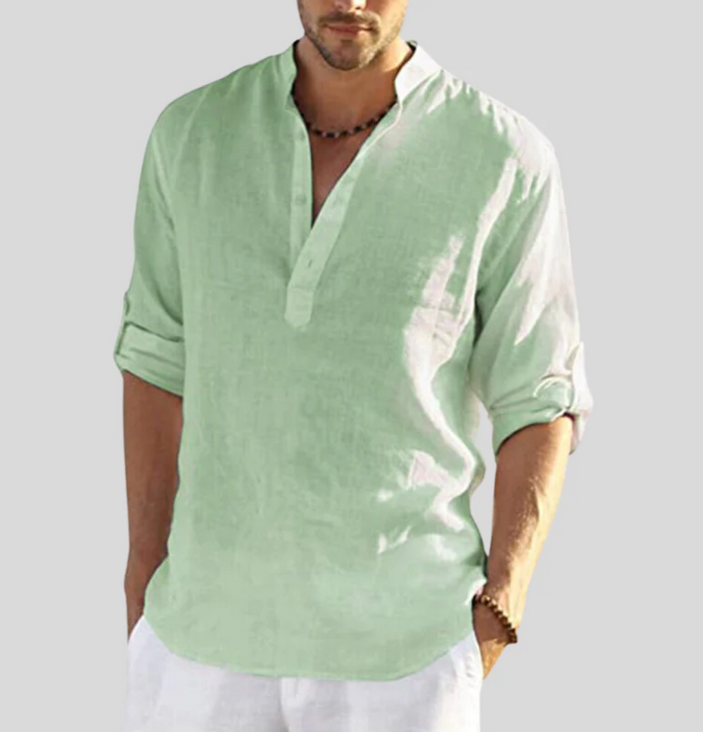 Men's Casual Band Collar Long-Sleeve Shirt | ventumra