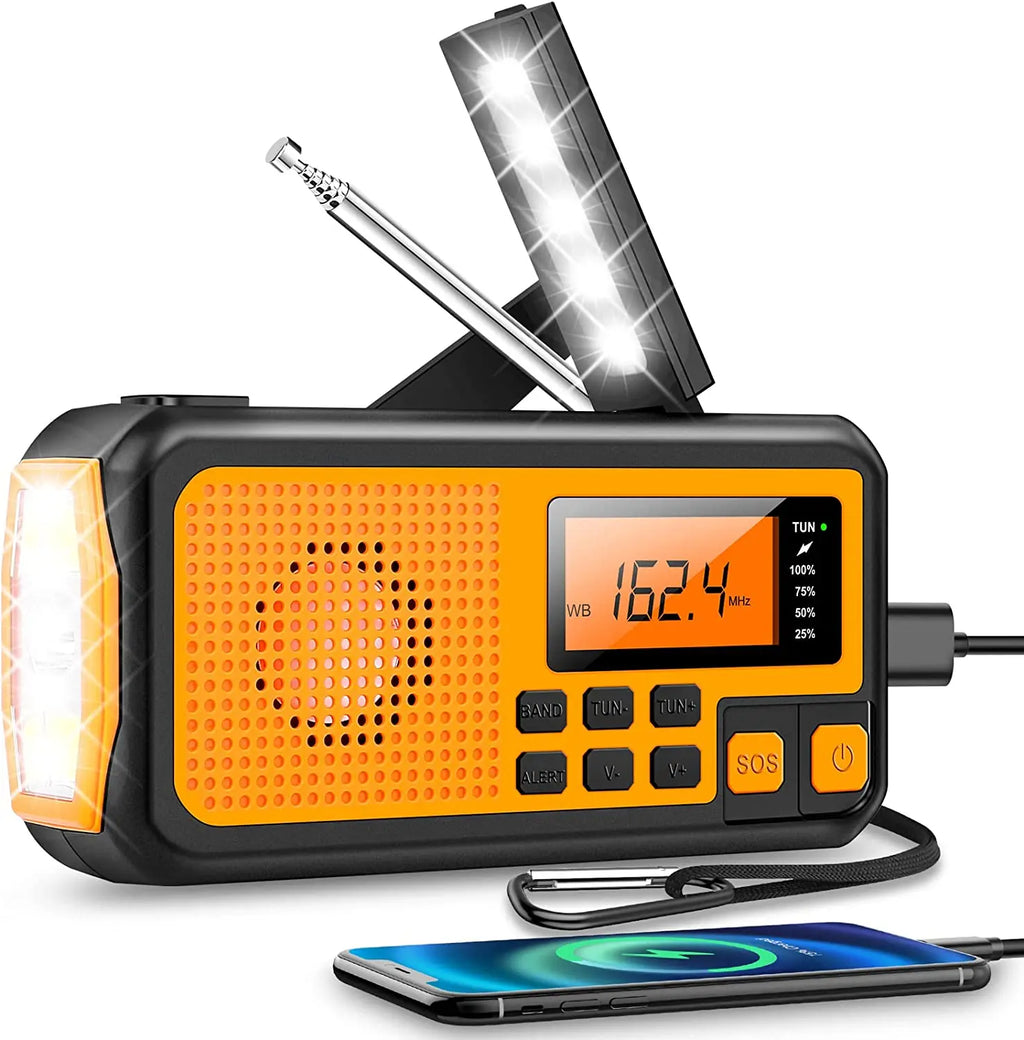 Emergency Radio with Crank and Solar Cell – Portable Dynamo Radio with Power Bank and LED Flashlight | ventumra