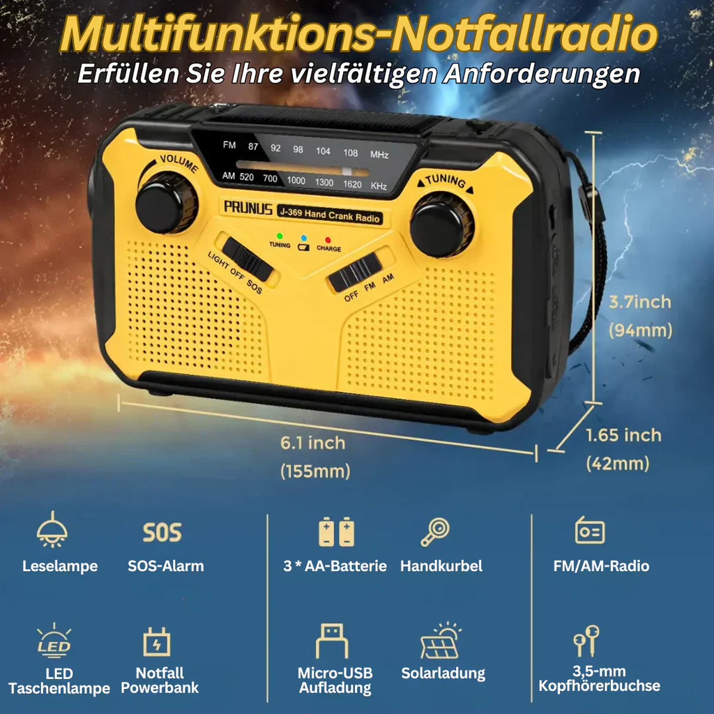 Emergency Radio with Crank and Solar Cell – Portable Dynamo Radio with Power Bank and LED Flashlight | ventumra