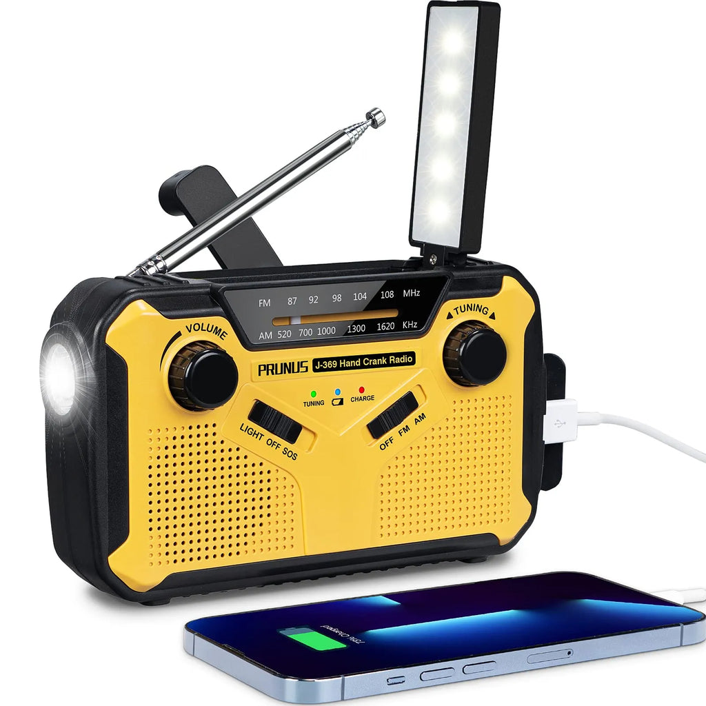 Emergency Radio with Crank and Solar Cell – Portable Dynamo Radio with Power Bank and LED Flashlight | ventumra