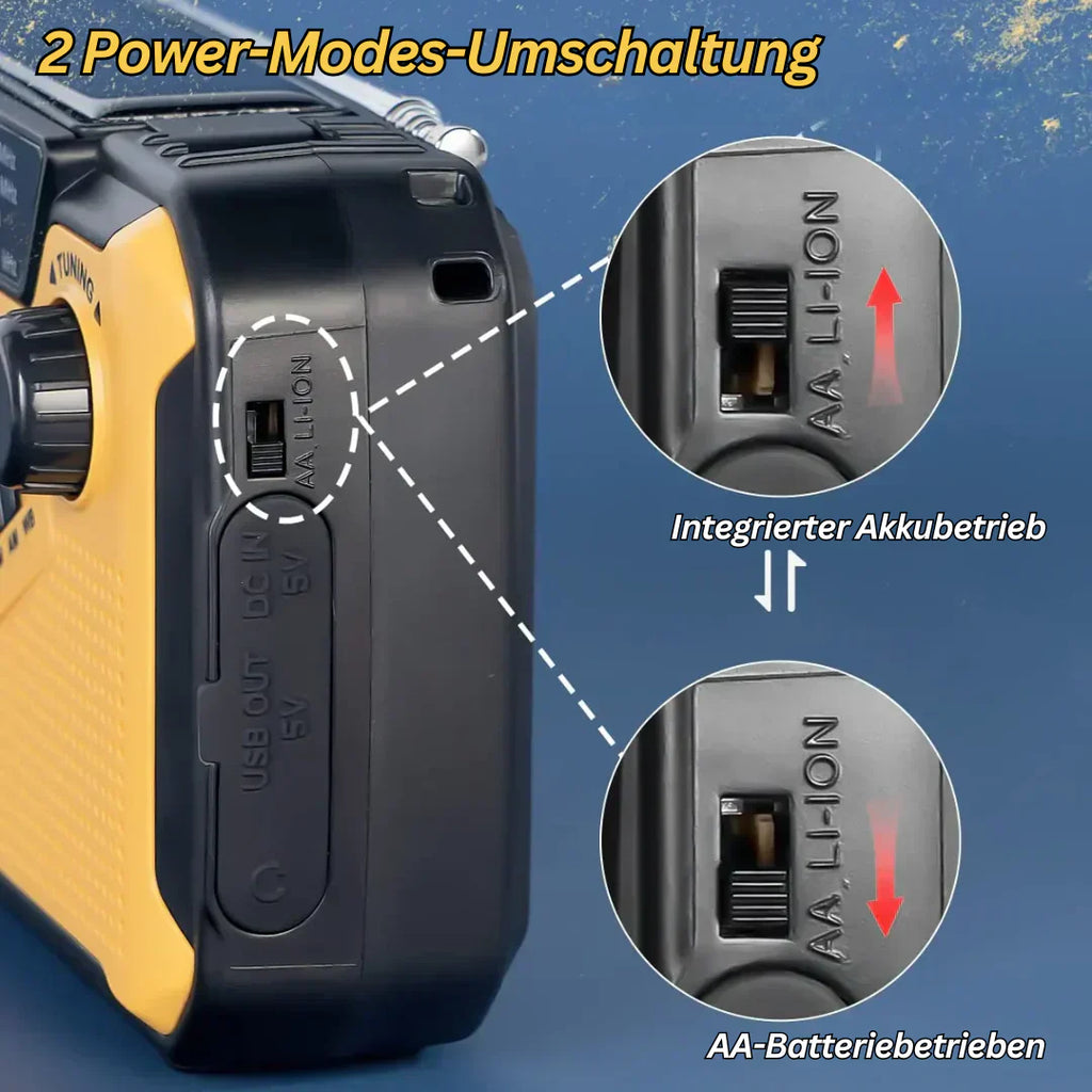 Emergency Radio with Crank and Solar Cell – Portable Dynamo Radio with Power Bank and LED Flashlight | ventumra