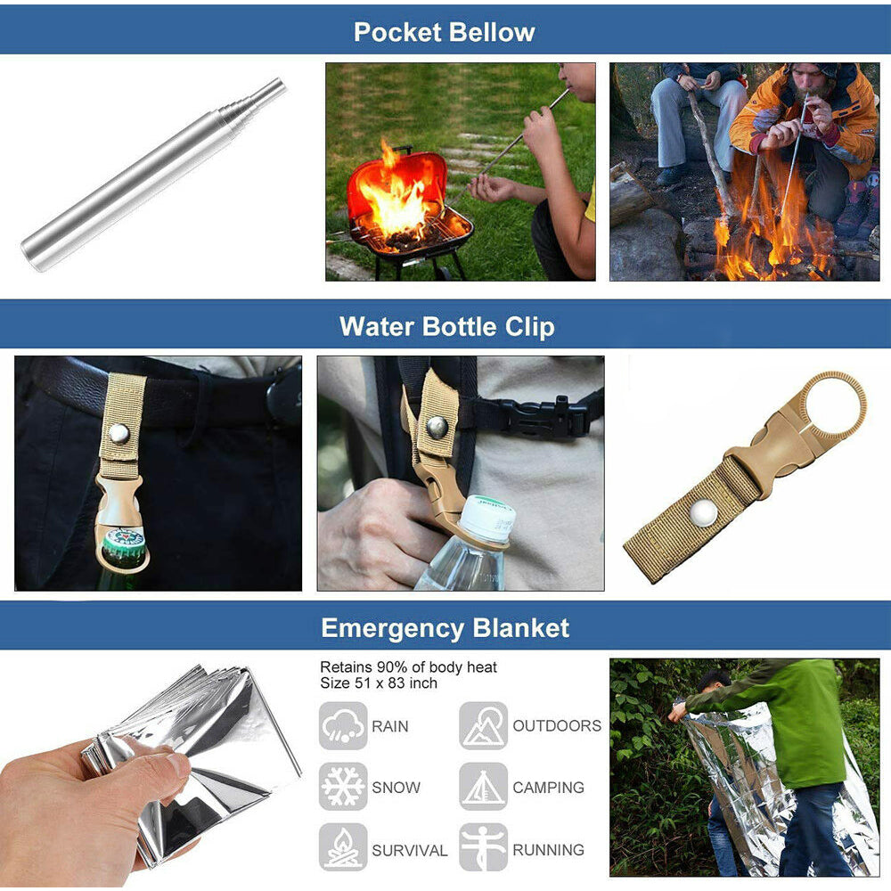 Emergency Survival Kit Equipment Hiking, Camping, SOS Tools | ventumra