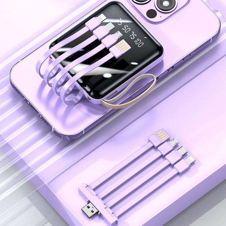 Fast Charge 20000mAh Mini Powerbank with Integrated Cables | ventumra