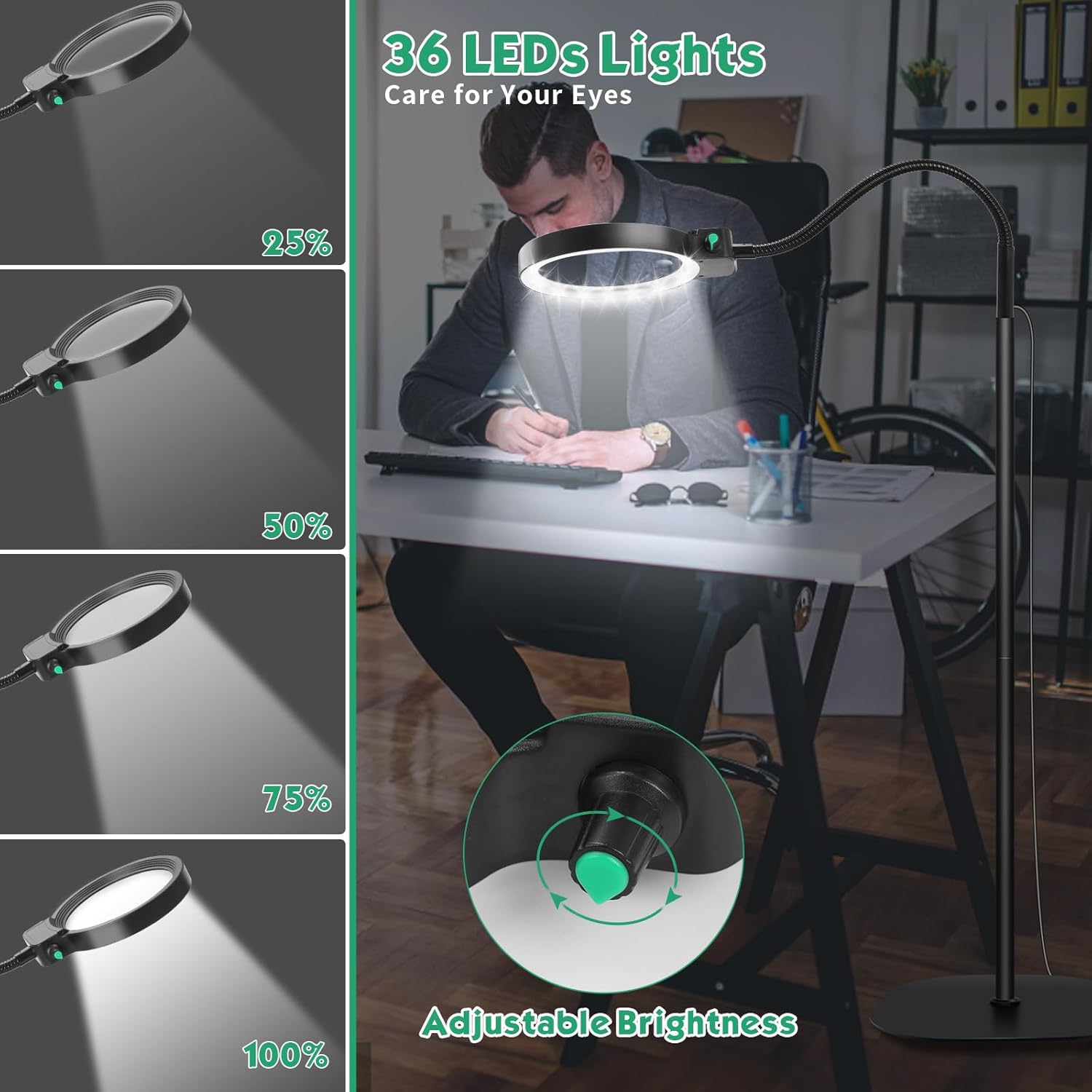 Full-Sided Magnifying Glass with LED Light – Hands-Free Reading Aid for Books, Crafts, and Hobbies | ventumra