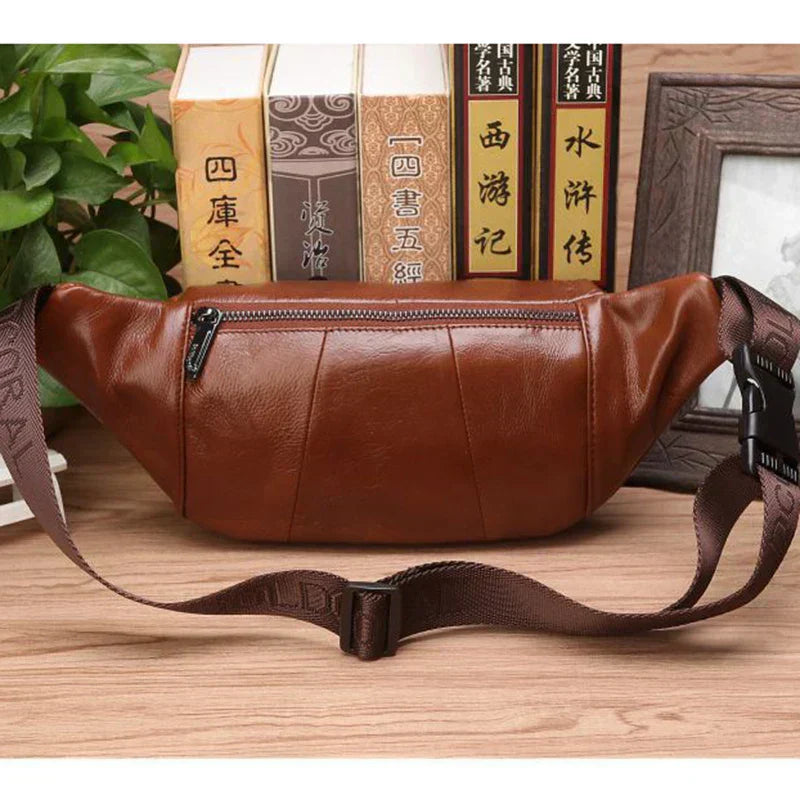 Men's Genuine Leather Belt Bag - Large Capacity Travel Pouch | ventumra