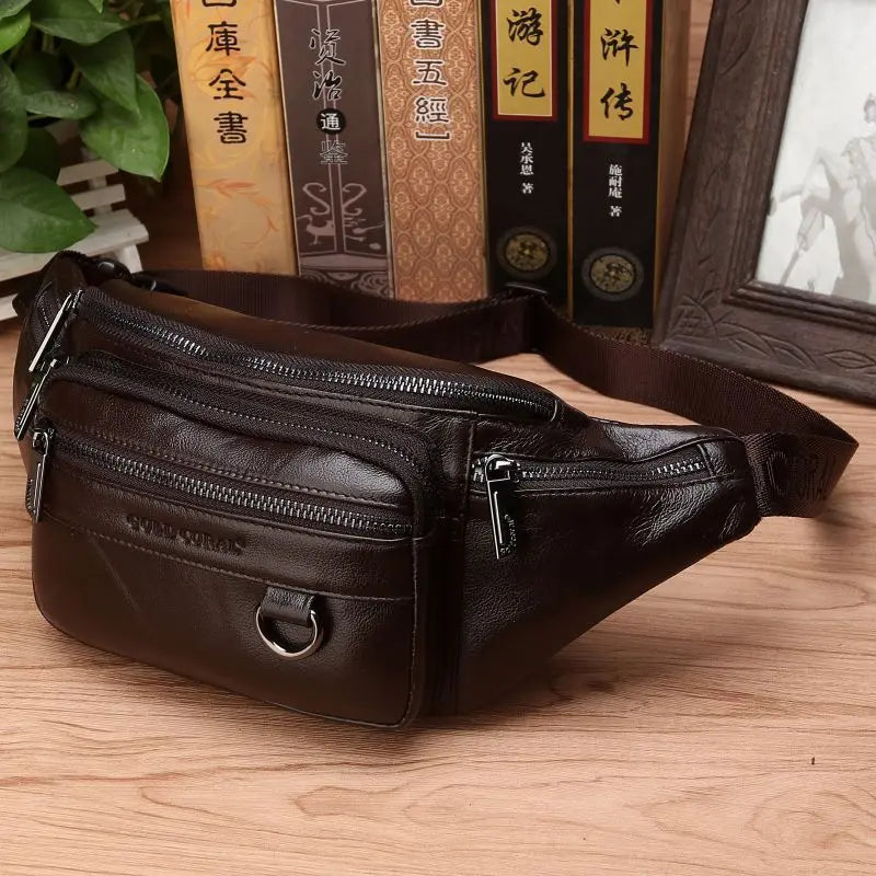 Men's Genuine Leather Belt Bag - Large Capacity Travel Pouch | ventumra